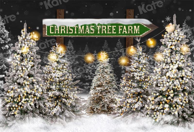 Christmas Tree Farm Night Backdrop per la fotografia