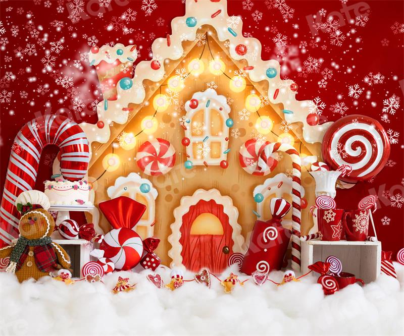 Kate Christmas Backdrop Gingerbread House Candy for Photography