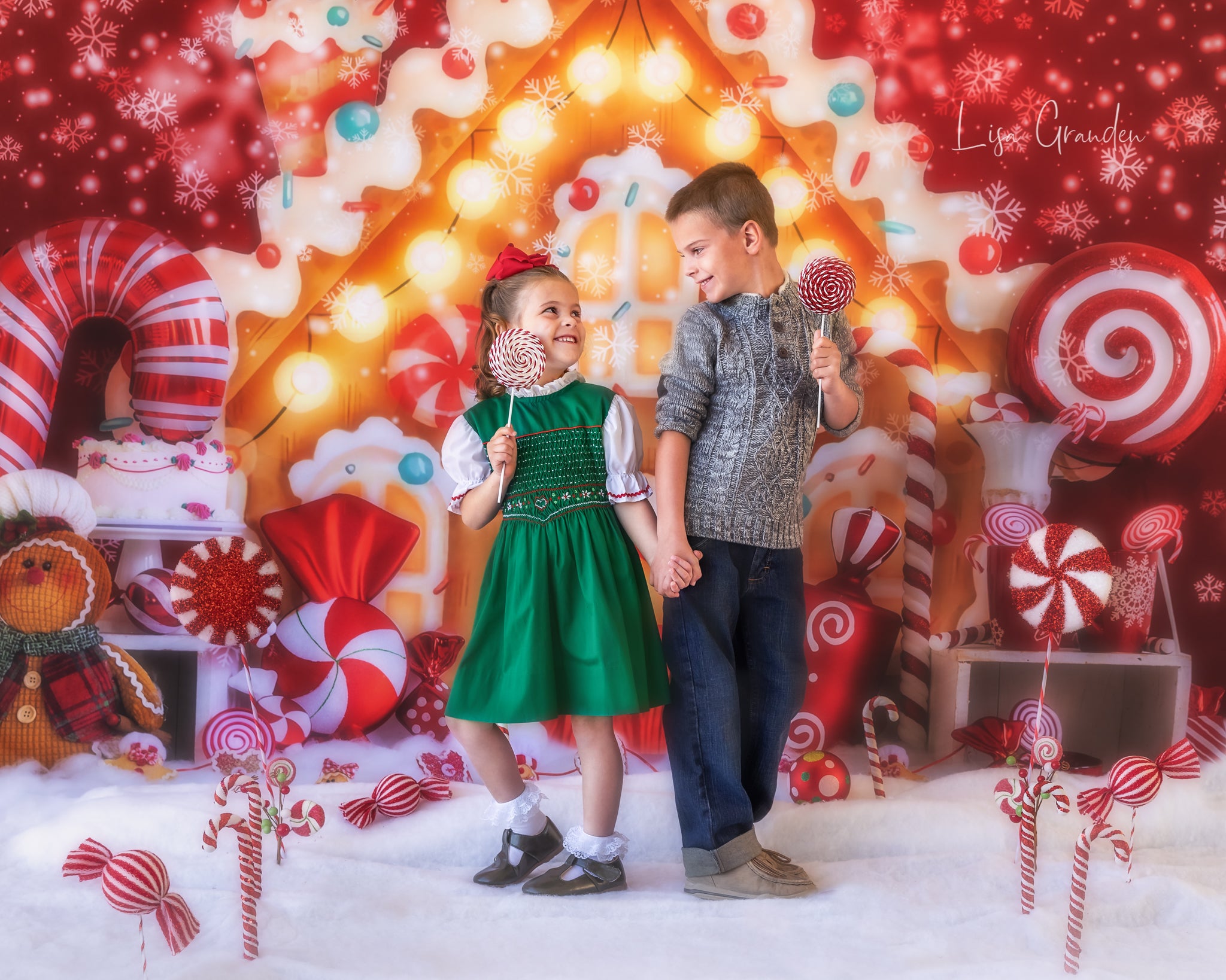 Kate Christmas Backdrop Gingerbread House Candy for Photography