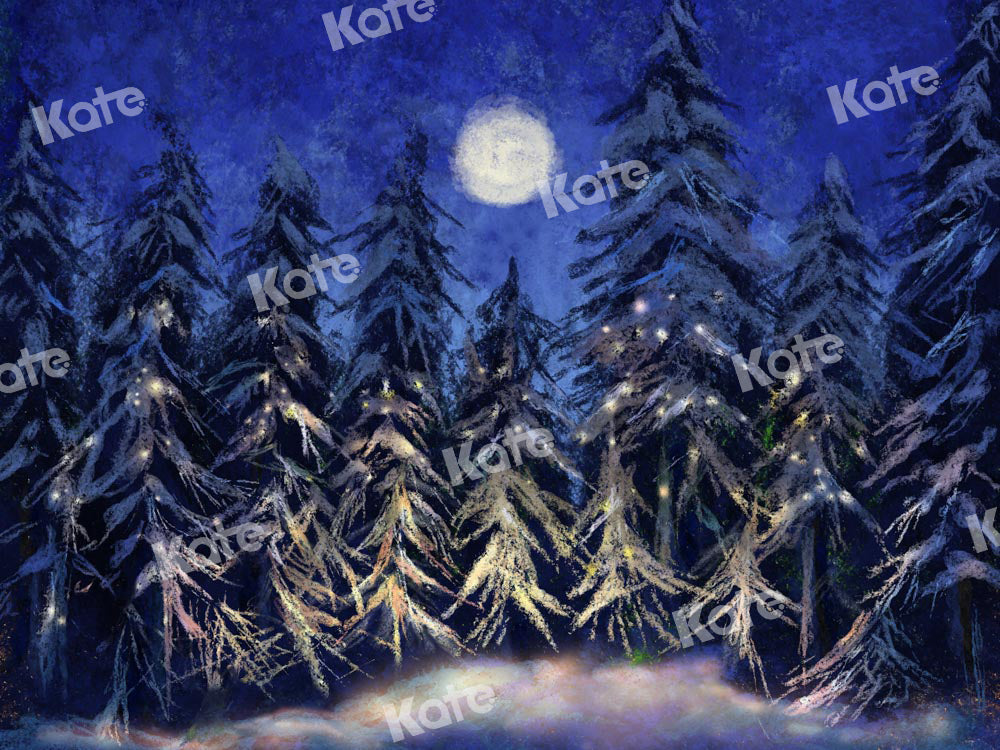 Kate Christmas Backdrop Forest Night Moon Designed by Chain Photography