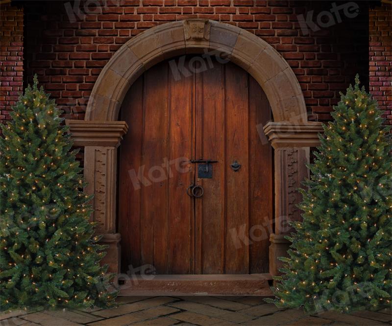 Christmas Arh Door Backdrop Mattone per Fotografia