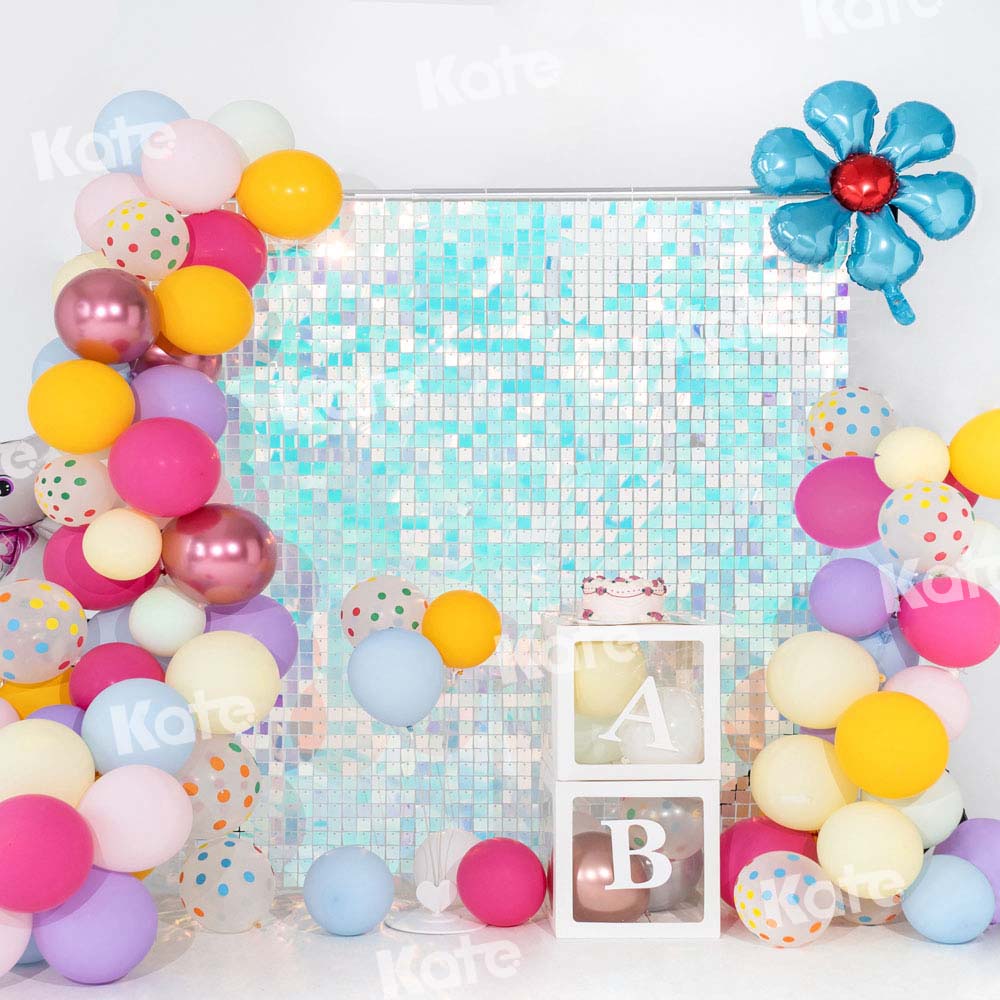 Verjaardagsachtergrond Ponyballonnen Lichtblauwe Paillettenwand Feest Ontworpen door Emetselch