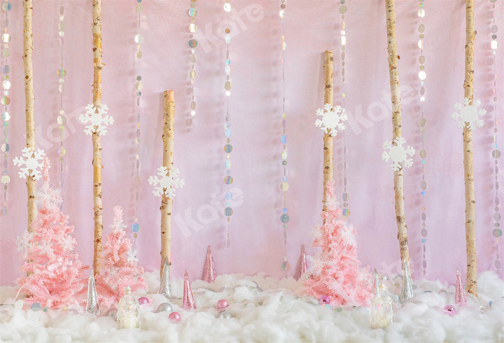 Kate Christmas Backdrop Winter Snow Pink Jungle Designed by Chain Photography