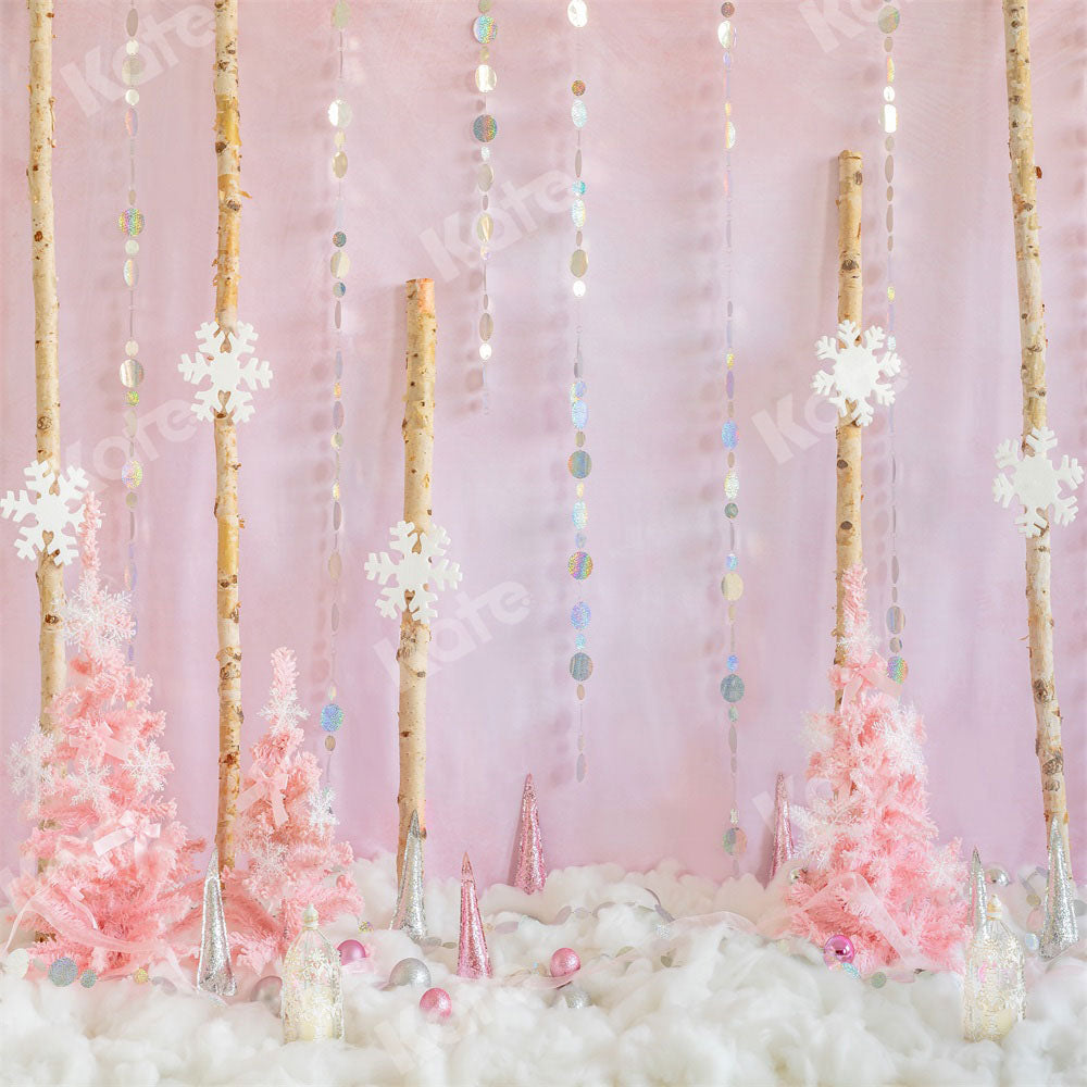 Kate Christmas Backdrop Winter Snow Pink Jungle Designed by Chain Photography