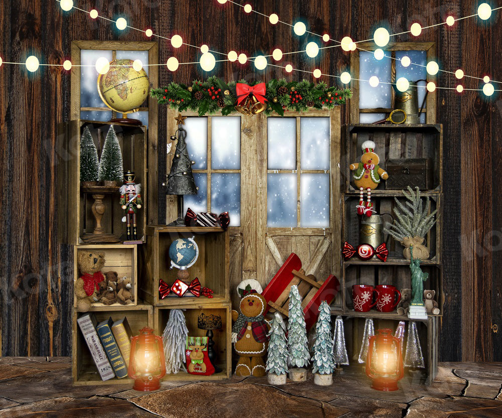 Kate Christmas Retro Wood Light Backdrop Tree Indoor for Photography