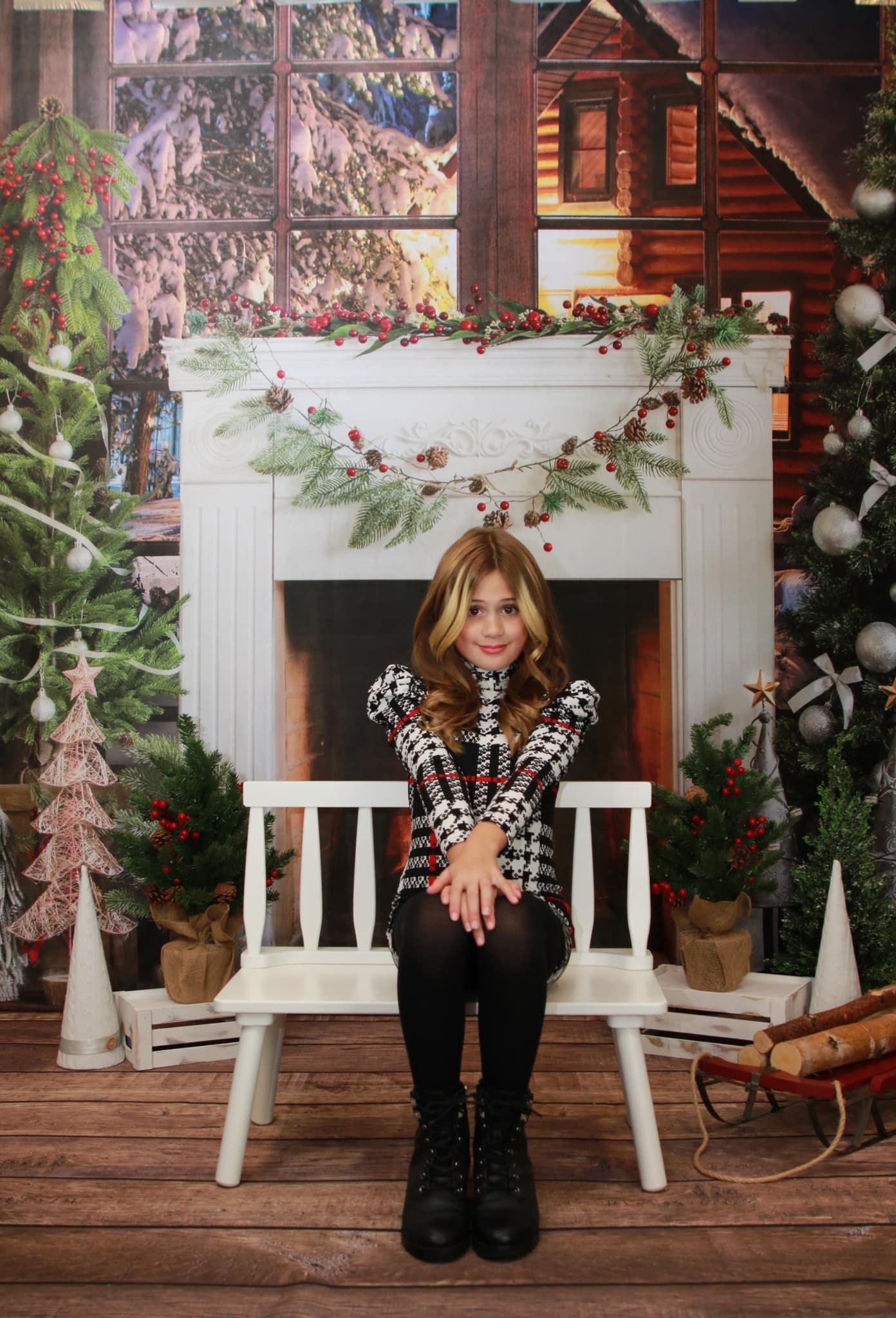 Kate Christmas Backdrop Fireplace Snow Window Designed by Emetselch