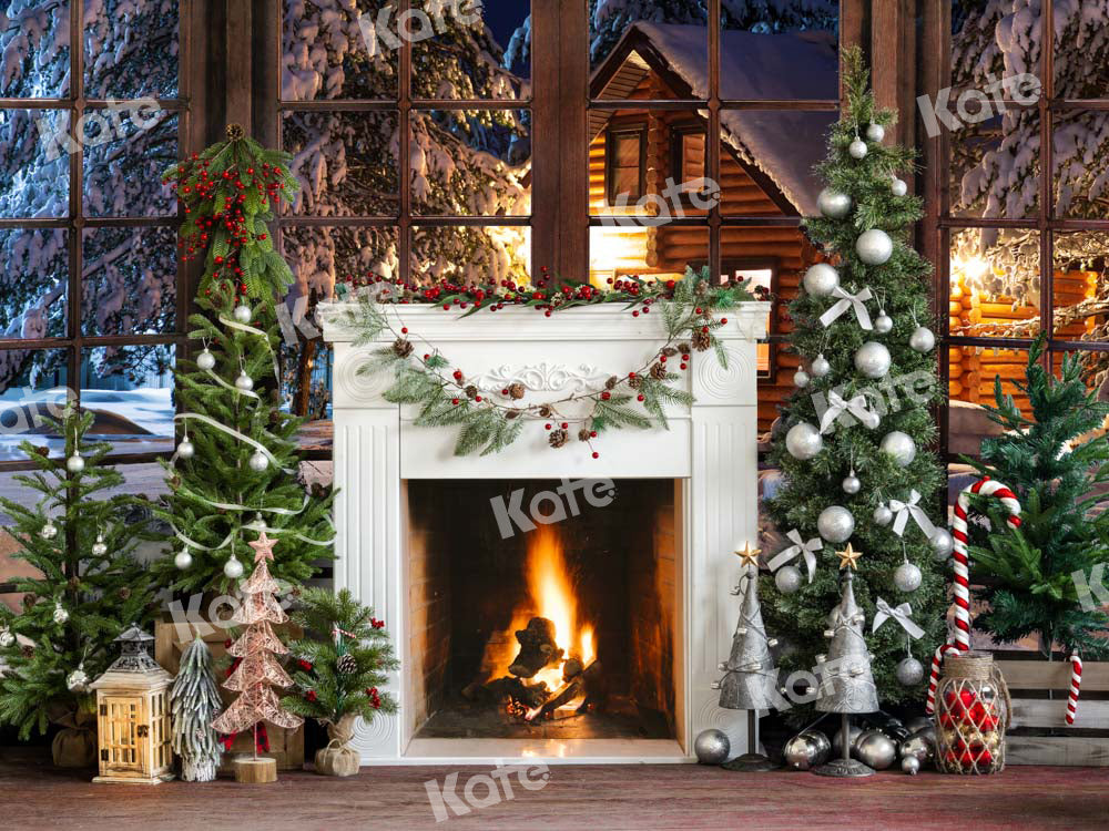 Kate Christmas Backdrop Fireplace Snow Window Designed by Emetselch