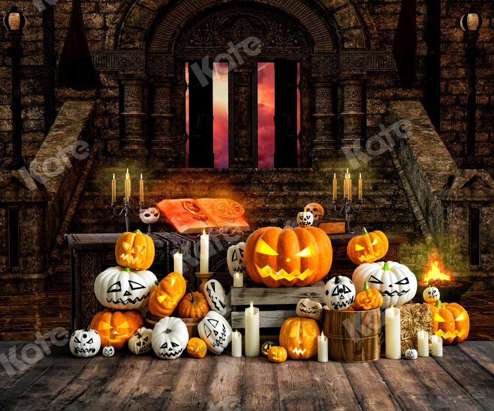 Kate Halloween Backdrop Pumpkins Retro Architecture Designed by Emetselch