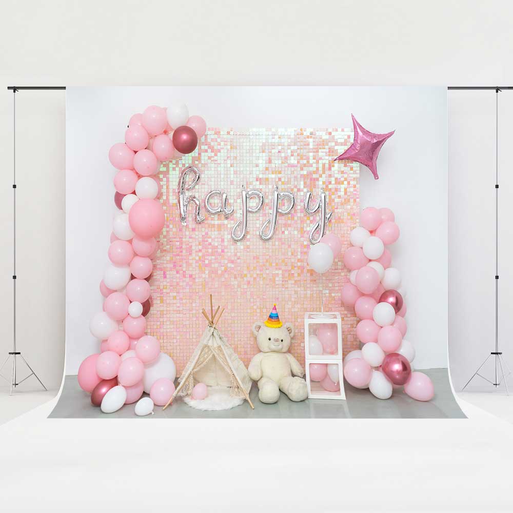 Kate Birthday Backdrop Pink Balloons Sequin Wall Party Tent Designed by Emetselch