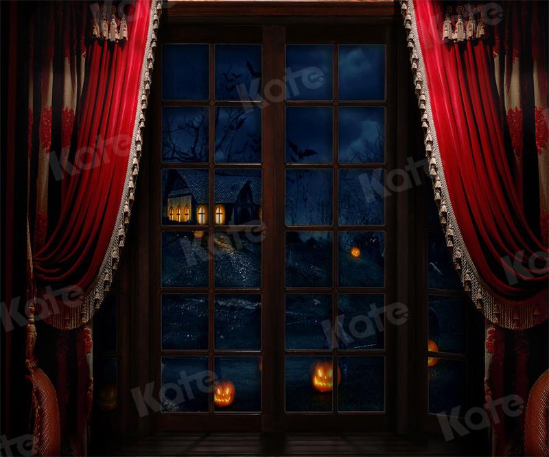 Kate Halloween Backdrop Window Red Curtain Night for Photography