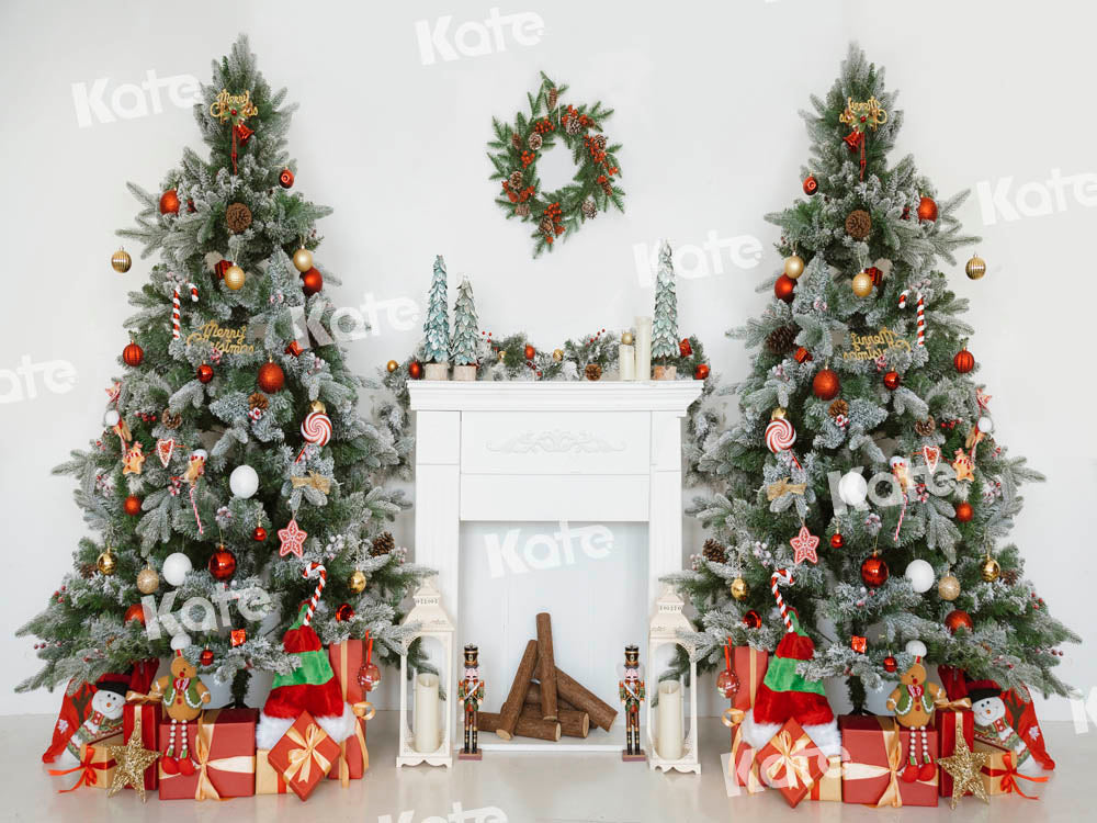 Kate Christmas Backdrop White Fireplace Gift Tree Designed by Emetselch