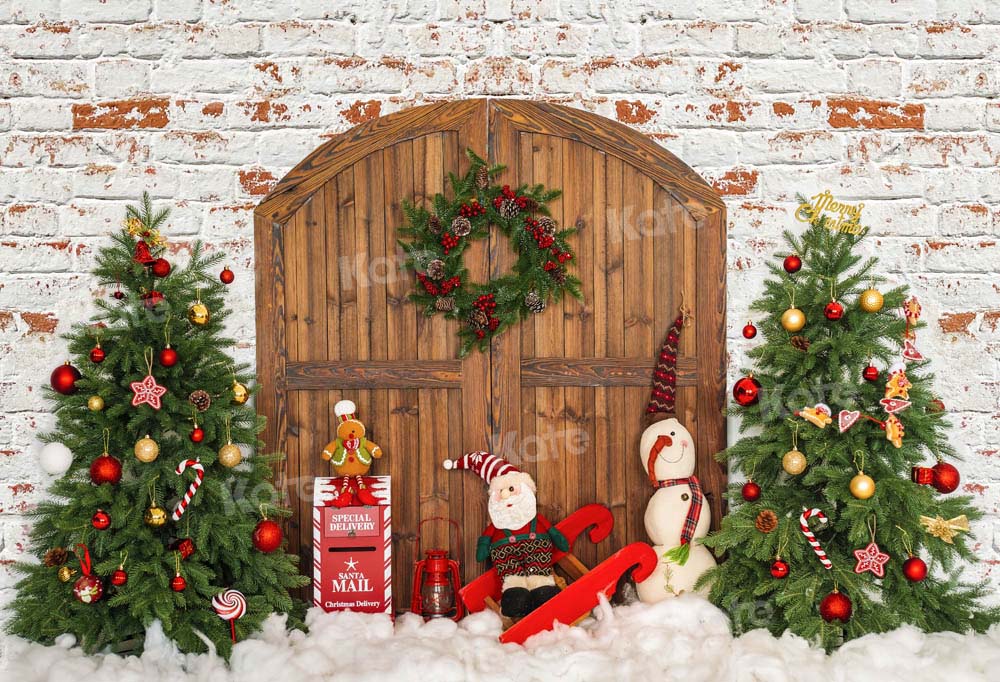 Kate Christmas Backdrop Wood Barn Door Tree Designed by Emetselch