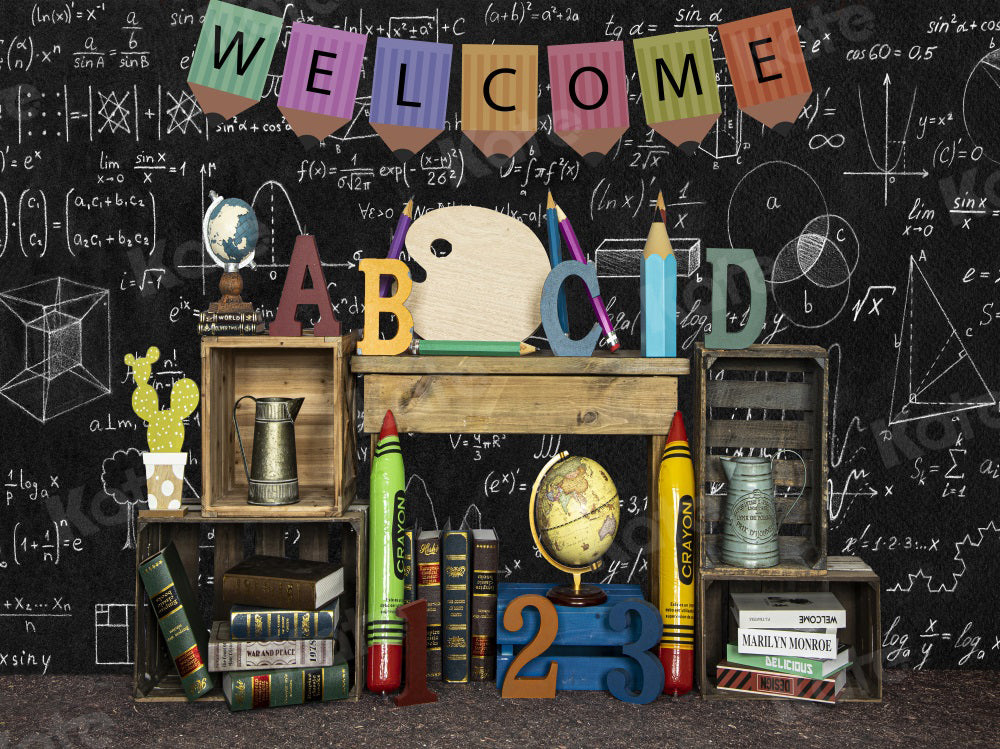 Kate Back to School Backdrop Blackboard ABCD Crayon for Photography