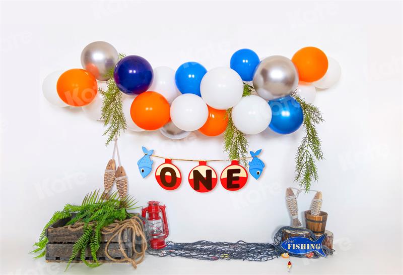 Fondo de verano One Cumpleaños Globos Pesca para Fotografía