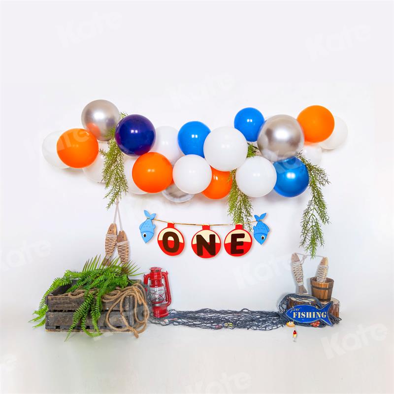 Fondo de verano One Cumpleaños Globos Pesca para Fotografía