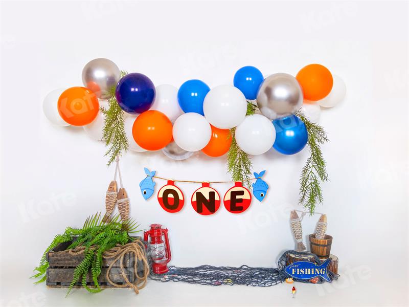 Fondo de verano One Cumpleaños Globos Pesca para Fotografía