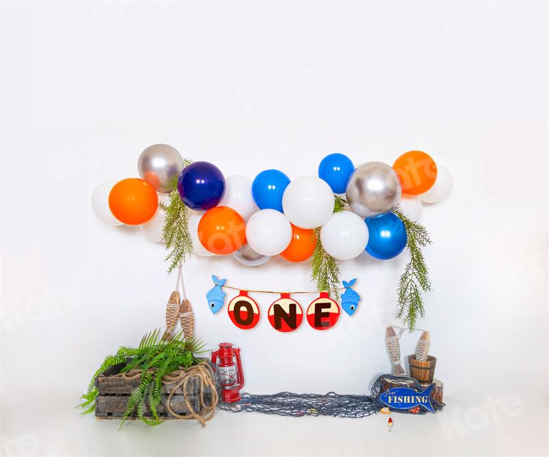 Fondo de verano One Cumpleaños Globos Pesca para Fotografía