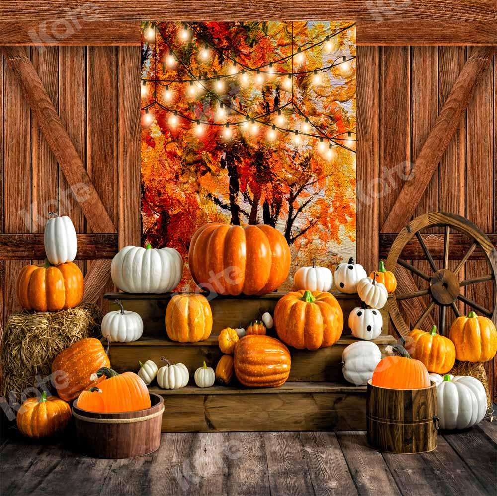 Kate Autumn Backdrop Pumpkins Barn Door Out Window Designed by Emetselch