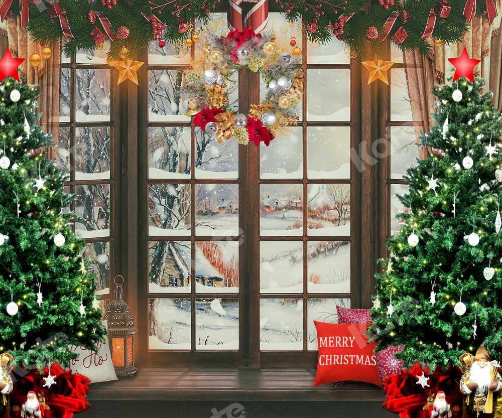 Fondo de Navidad con Ventana Árbol Nieve Diseñado por Emetselch