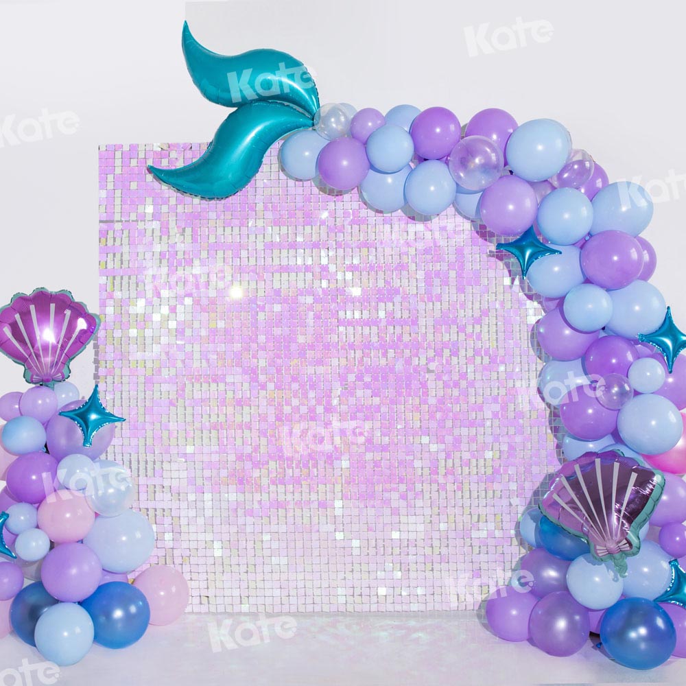 Kate Purple Mermaid Balloons Backdrop Printed Shiny Birthday Designed by Emetselch