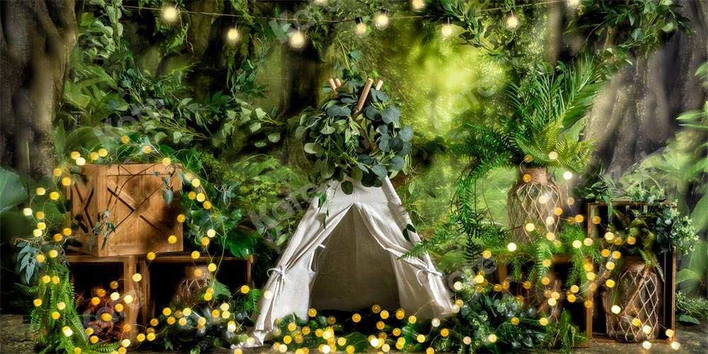 Verjaardagsachtergrond Jungle Camping Jongen Ontworpen door Emetselch