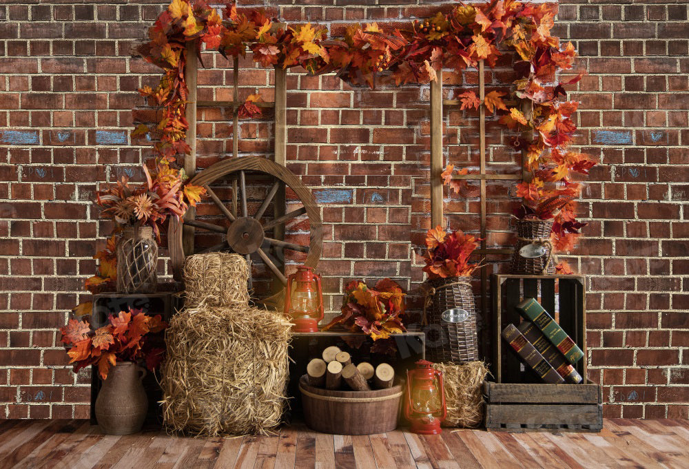 Kate Autumn Backdrop Leaves Barn for Photography