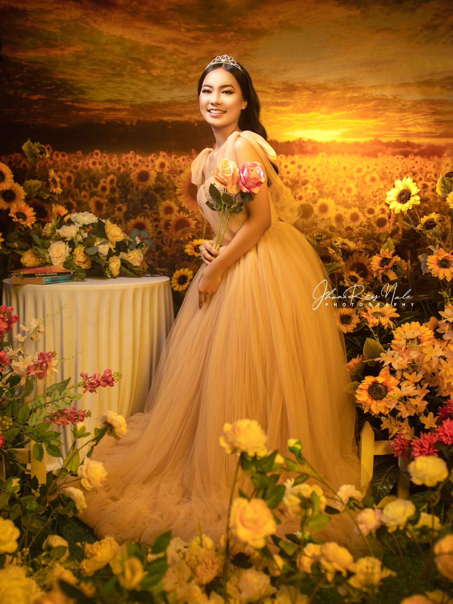 Zomer/Herfst Achtergrond Zonnebloemen Zonsondergang door Chain Photography.