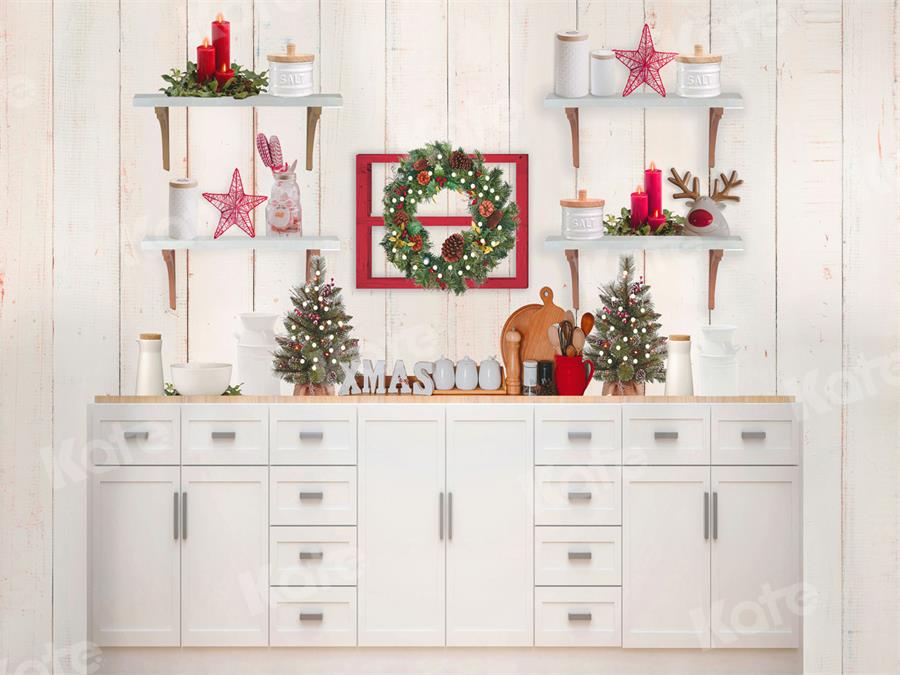 Kerstachtergrond Witte Keuken voor Fotografie