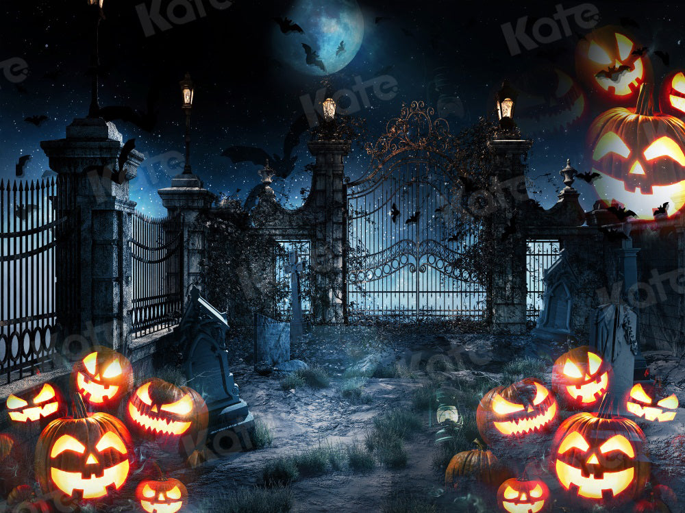 Kate Halloween Backdrop Pumpkin Gate Grave Ghost for Photography