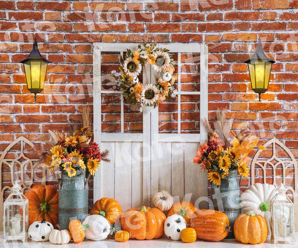 Kate Autumn Backdrop Pumpkin Brick Wall Designed by Emetselch