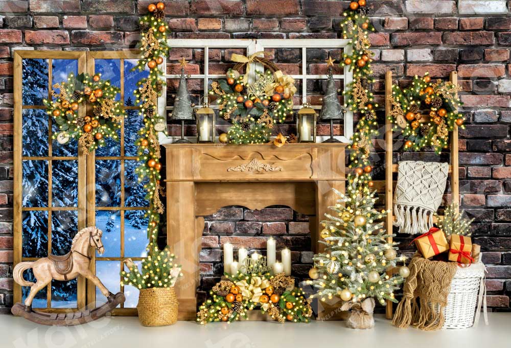 Cozy Rustic Christmas Fireplace Backdrop