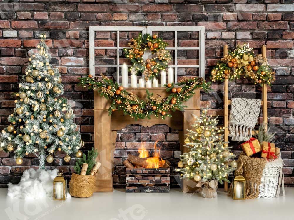 Kate Christmas Fireplace Old Brick Wall Backdrop Designed by Emetselch