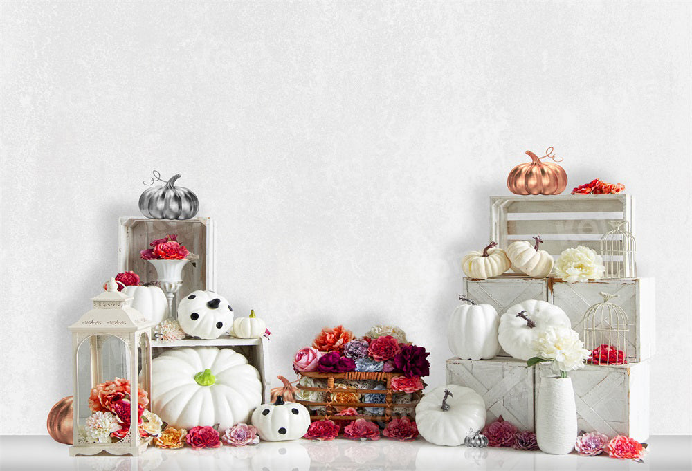 Autumn White Pumpkins Backdrop per Fotografia