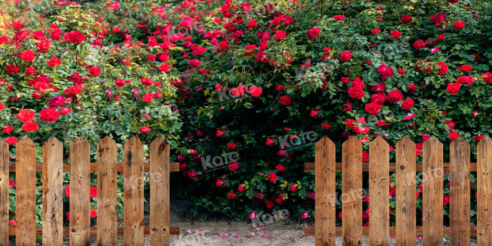 Kate Valentine's Day Flower Garden Fence Printed Backdrop Designed by Chain Photography