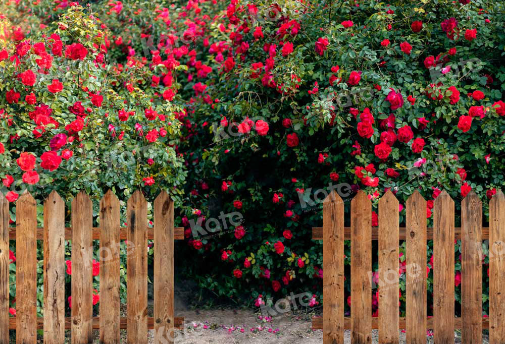 Kate Valentine's Day Flower Garden Fence Printed Backdrop Designed by Chain Photography