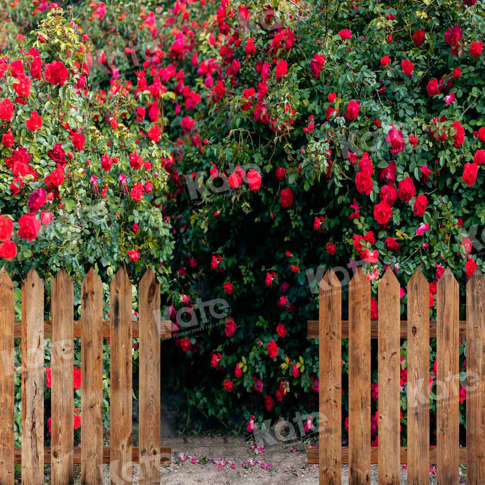 Kate Valentine's Day Flower Garden Fence Printed Backdrop Designed by Chain Photography