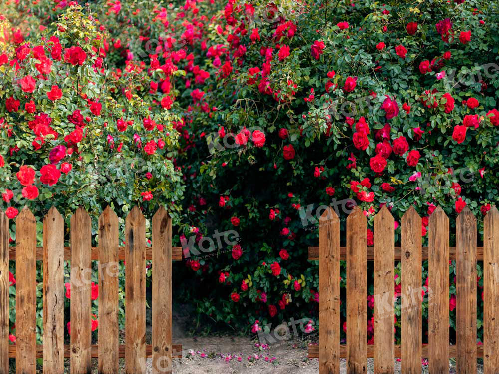 Kate Valentine's Day Flower Garden Fence Printed Backdrop Designed by Chain Photography