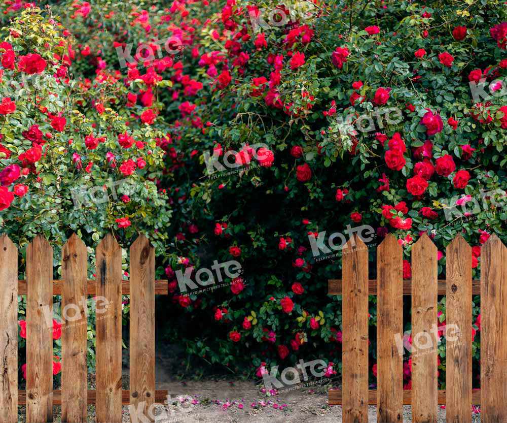 Kate Valentine's Day Flower Garden Fence Printed Backdrop Designed by Chain Photography