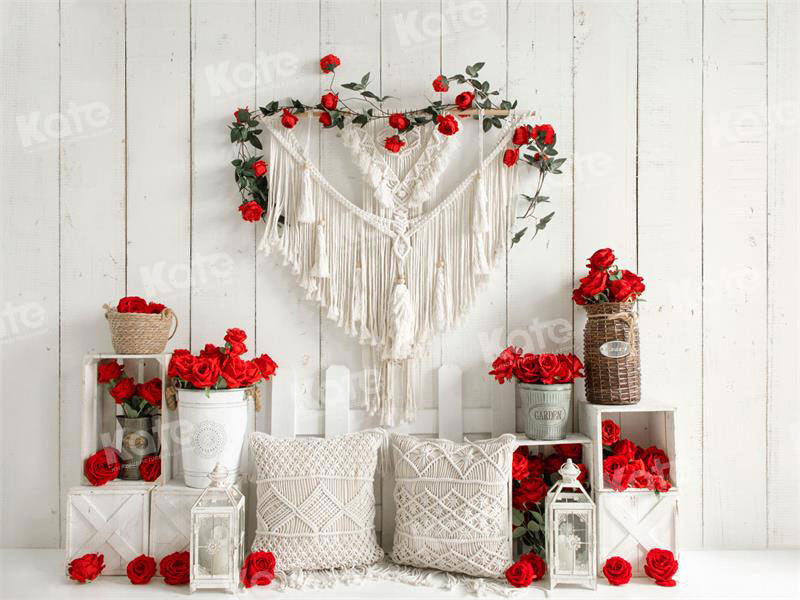 Valentine's Day Boho Rose White Wall Achtergrond voor Fotografie