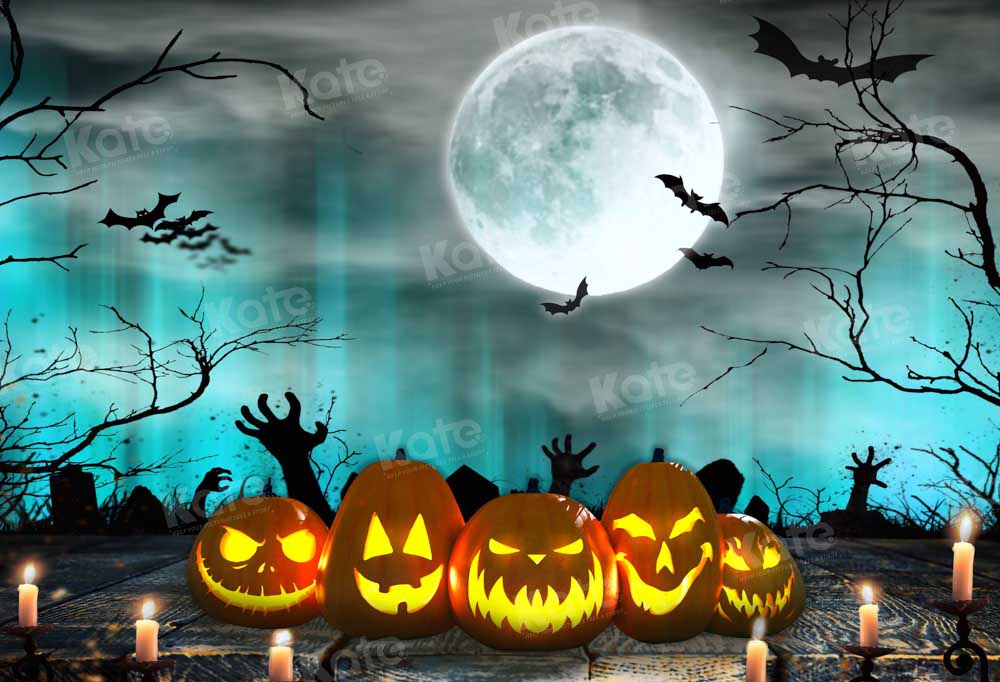 Kate Halloween Light Moon Pumpkins Backdrop Designed by Chain Photography