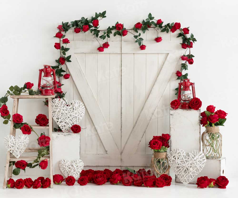Kate Valentine's Day Rose White Barn Door Backdrop Designed by Emetselch