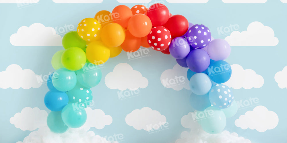 Kate Birthday Rainbow Balloons Cloud Backdrop Designed by Emetselch