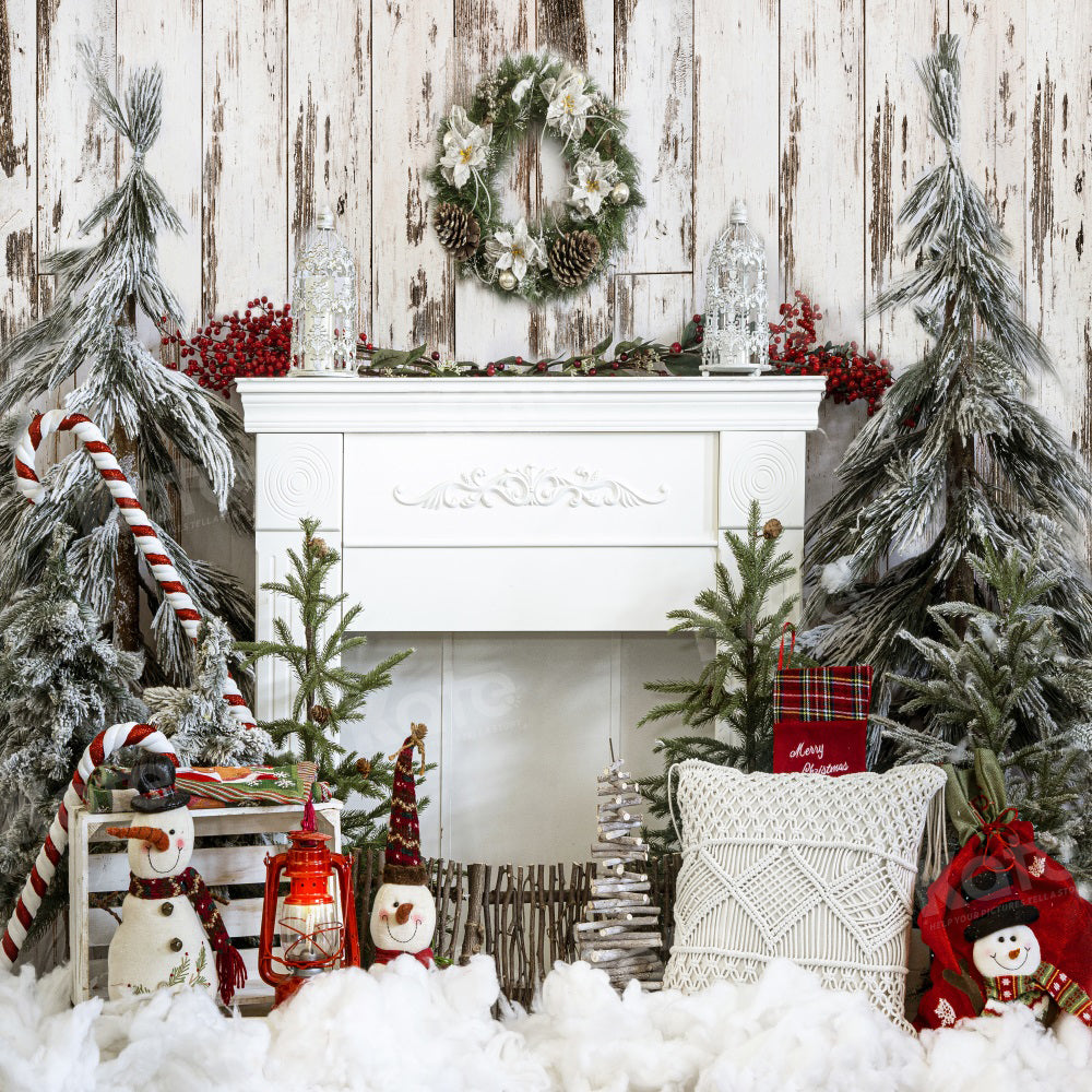 Kate Christmas Fireplace Tree Oak Wood Backdrop for Photography