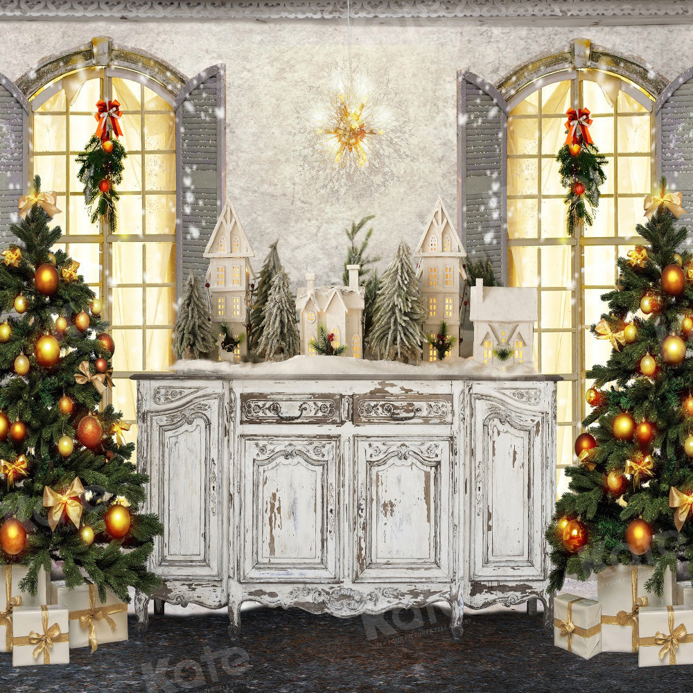 Fondo de miniciudad retro de estilo navideño para el miniarcón de fotografía.