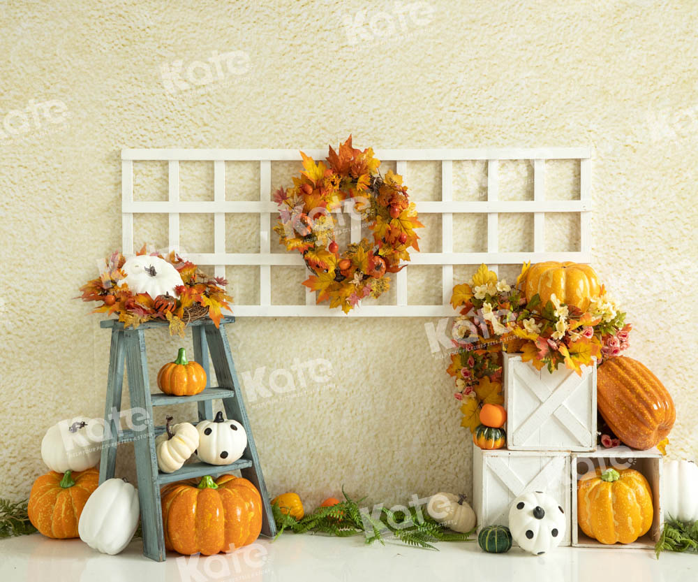 Kate Autumn Cream Pumpkin Shelf Backdrop Designed by Emetselch