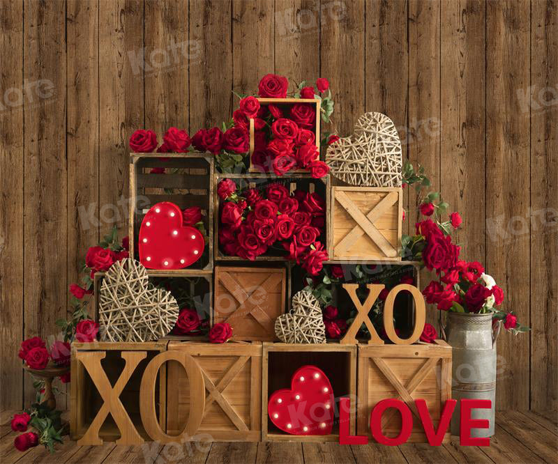 Kate Valentine's Day XOXO Rose Retro Wood Backdrop for Photography