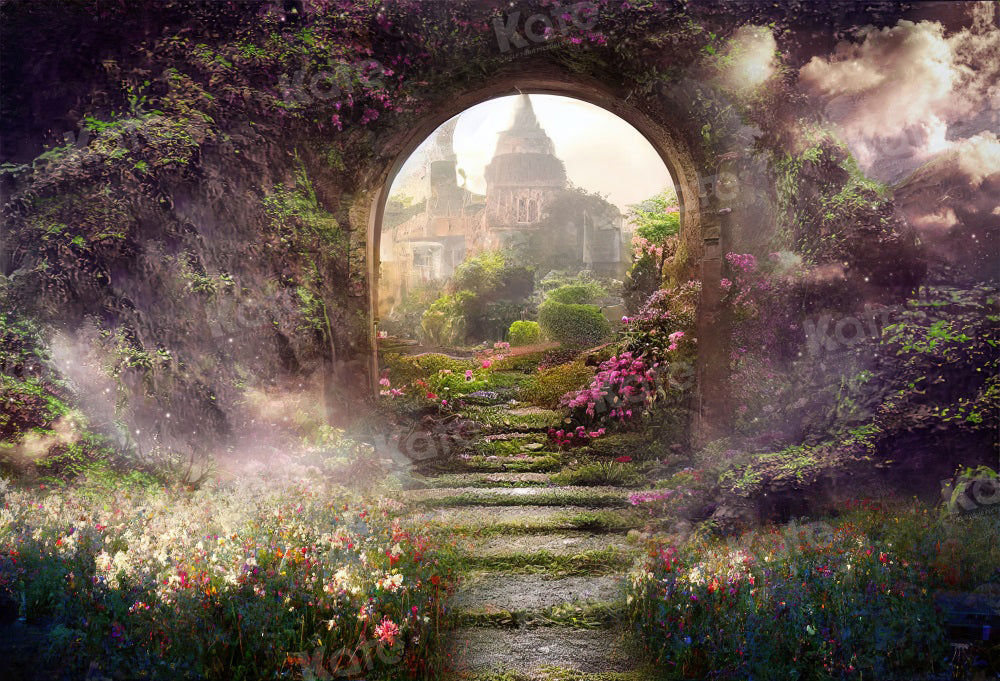 Sfondo per fotografia Castello Giardino Magico dei Fiori Primaverili