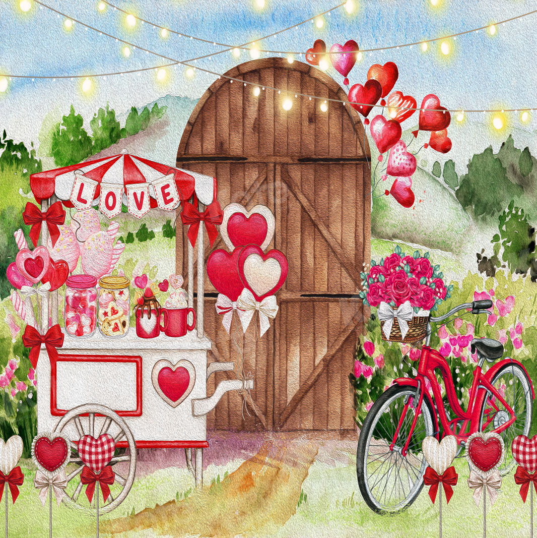 Kate Valentine's Day Painting Love Candy Cart Door Backdrop for Photography