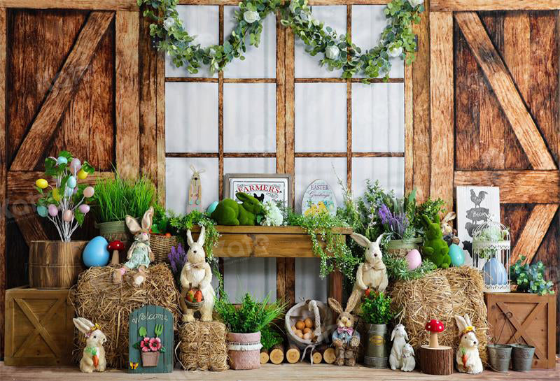 Fondo de conejito de madera de Pascua para fotografía