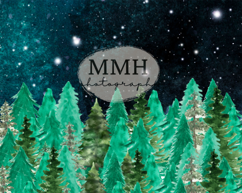 Kate Nighttime Tree Line Camping Outdoors Backdrop Designed by Melissa McCraw-Hummer